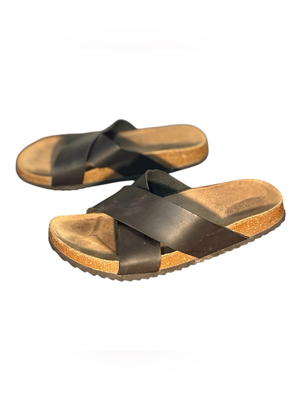 Harlow Black Crisscross Slide Sandals with Cork-Look Footbed